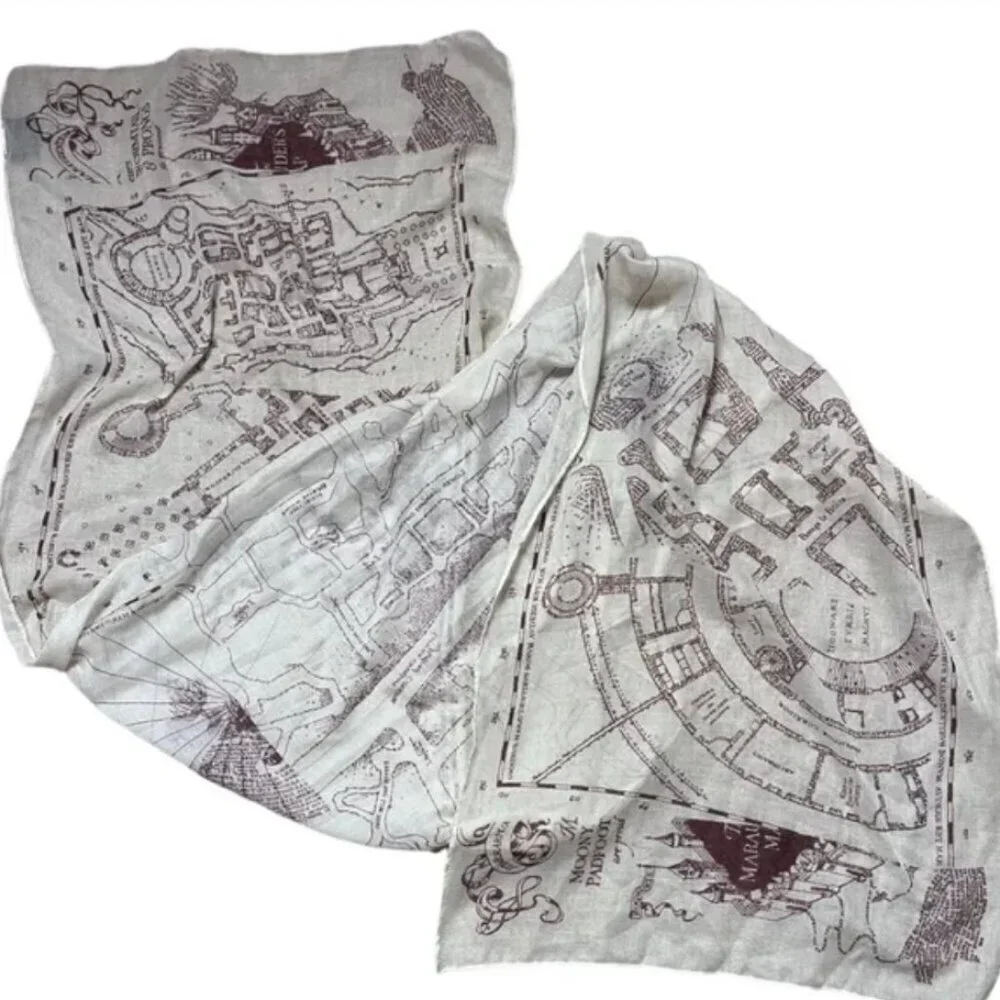 Wizarding World Harry Potter Marauders' Map Print Scarf Hogwarts Challis Fabric